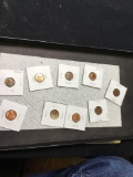 Group of nine uncirculated Lincoln wheat pennies 1940s or 1950s