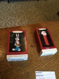 Hallmark keepsake, ornaments, bugs bunny, and Pez Santa new in box