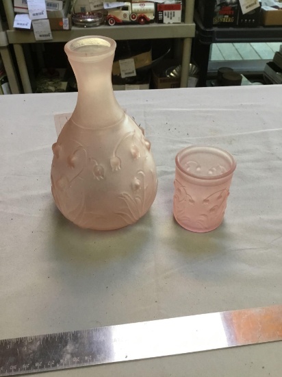 Super pink bedside, water pitcher with matching cup