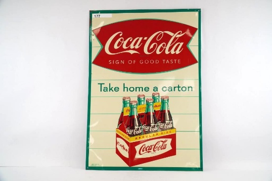 COCA COLA " TAKE HOME A CARTON" METAL SIGN 28x30