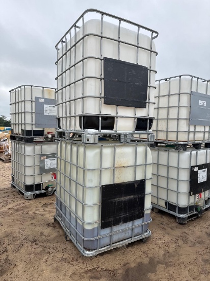 (2) 300 GALLON POLY TOTES W/ CAGES (HYD FLUID)