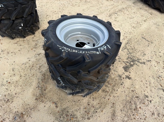 UNUSED (2) 18X8.50-10NHS TIRES ON 4 LUG RIM