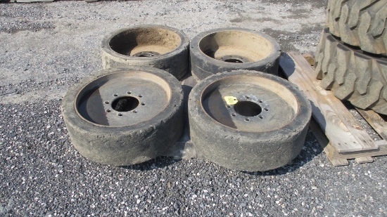(4) Used Solid Tires & Wheels for Skid Steer
