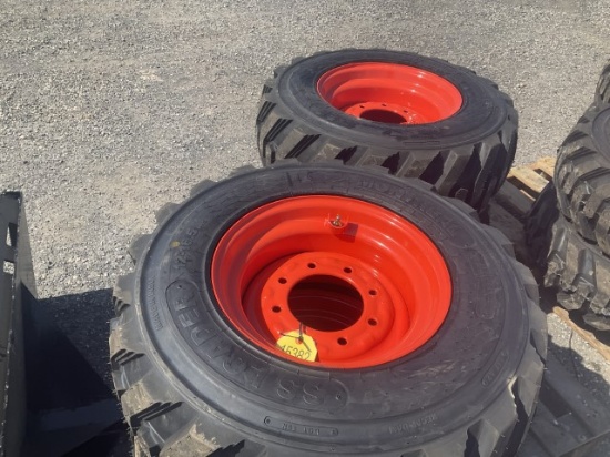 New Set (4) 12-16.5 Skid Steer Tires on Bobcat Rim