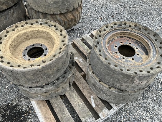 (4) Used 10-16.5 Solid Skid Steer Tires