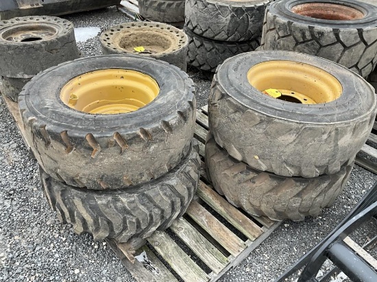 (4) Used 12-16.5 Air Filled Skid Steer Tires