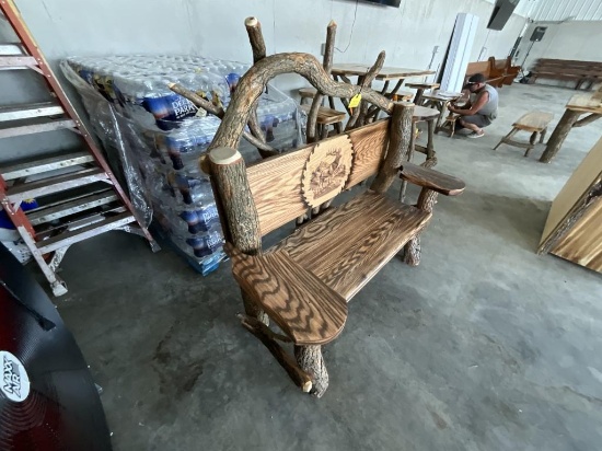 Hand Made Wood Bench W / Elk Picture