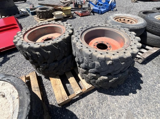 (4) Used 33X12-20 Solid Bobcat Wheels / Tires