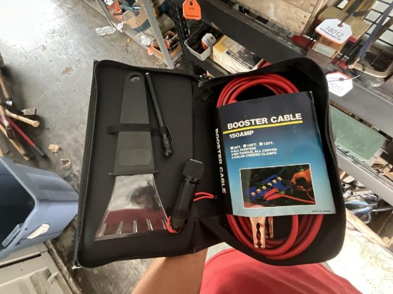 Jumper Cable Kit, Tire Gauge, Ice Scraper, Flashli