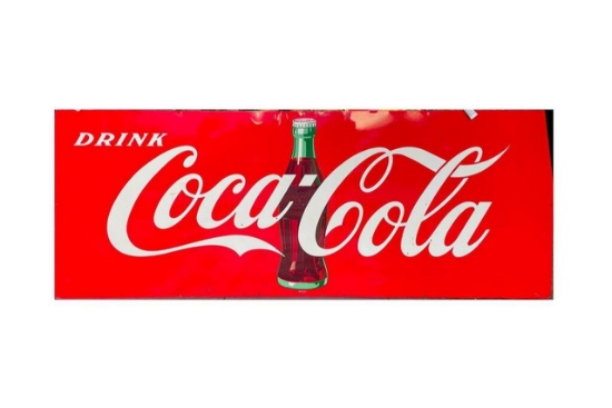 Coca-Cola 9'6" x 44" Tin Distributor Sign  "Marked 1953"