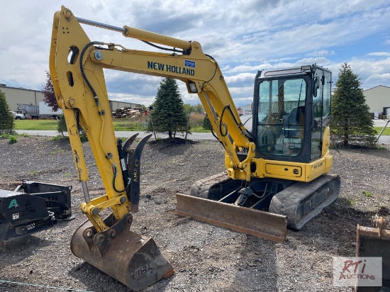 New Holland E55BX mini excavator, cab, hyd. thumb, rubber tracks, heat, AC, 42 inch digging bucket,