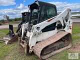 2018 Bobcat T650 track skid steer loader, 2 speed, high flow, power wedges, joystick control, cab,