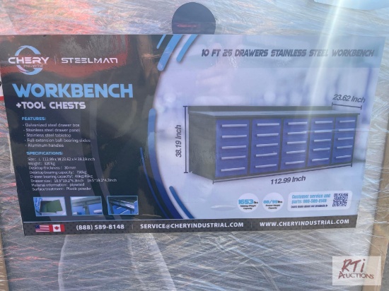 New steelman 10ft 25 drawer stainless steel work bench