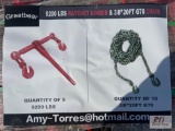 (10) Grade 70 3/8 x 20ft chains and (5) ratchet binders