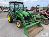 John Deere 3320 utility tractor, cab, heat, A/C, 4WD, loader, 1 remote, hydrostatic, 3356 hours