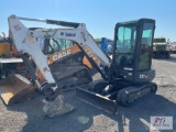2012 Bobcat E32 mini excavator, 12in digging bucket, quick coupler, cab, heat, backfill blade, 3658