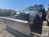 2010 Ford F-450 regular cab flatbed, 4WD, gas, trailer brake controller, box switches, 9ft Fisher