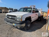 2004 Chevy 3500 extended cab flatbed, 4WD, aluminum bed, with Jomac hydraulic crane, 185,063 miles,