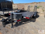 2000 Cross Country 16ft tandem axle fender trailer, fold up ramps, fork pockets, straight deck,