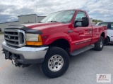 2000 Ford F250 XLT Regular cab pickup, 8ft box, 4WD, PW, PL, A/C, 142,609mi. VIN:1FTNF21L2YED95693,