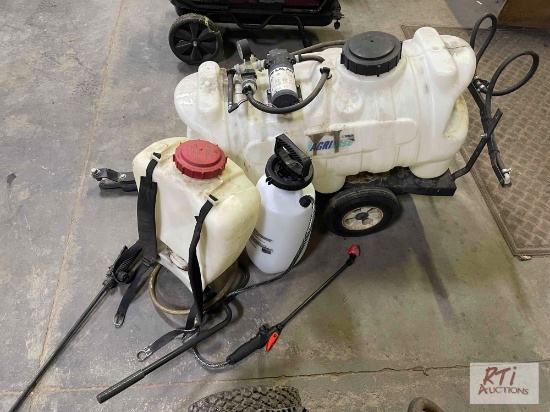 Agriease sprayer on cart, Backpack sprayer, Pump sprayer