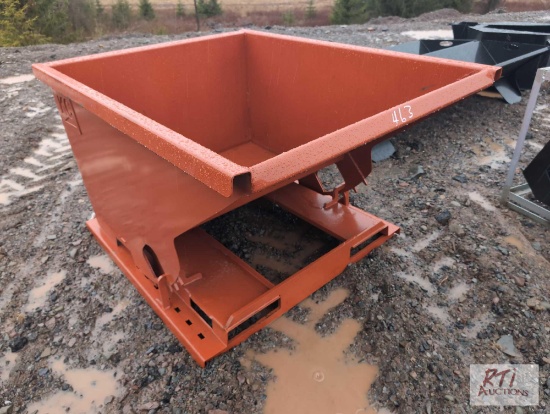 Self tipping small dump hopper with fork pockets