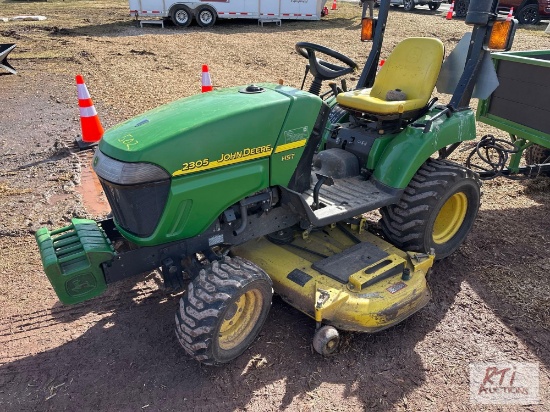 John Deere 2305 compact tractor, 4WD, 62in belly mower, front weights, HST, 818 hrs