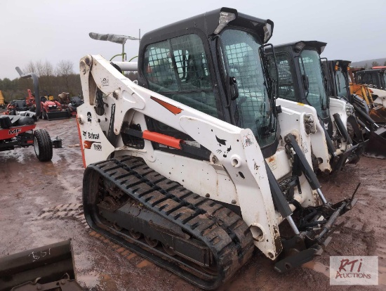 2019 Bobcat T650 track skid loader, 2 speed, high flow, power wedges, cab, heat, A/C, 1650 hrs, S/N