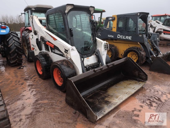2019 Bobcat S595 skid loader, 2 speed, power wedges, high flow, joystick control, GP bucket, cab,