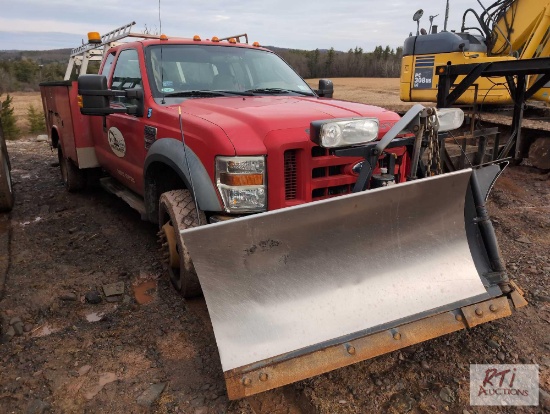 2008 Ford F450 XL extended cab utility body truck, VIN: 1FDXX47R08EB98868 stainless steel V-plow,