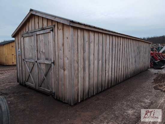 Wooden storage shed, 12ft 4in x 30ft with barn doors on both ends, 81in interior height