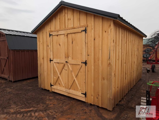 Wooden storage shed, 10ft x 14ft, barn doors, vaulted ceiling