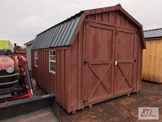 Wooden gambrel roof storage shed, 10ft x 14ft