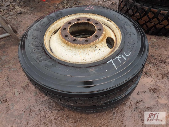 (2) 11 R 24.5 truck tires and wheels