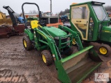 John Deere 2305 compact tractor, 4WD, loader, 54in belly mower, HST, 848 hrs