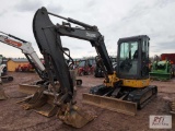 John Deere 50D mini excavator, quick coupler, hydraulic thumb, 24in digging bucket, backfill blade,