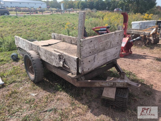 2 wheel farm wagon and quantity of used barbed wire