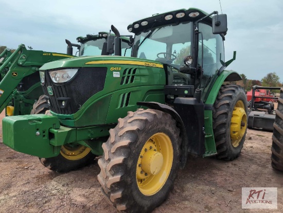 John Deere 6145R MFWD tractor, cab, front and rear weights, 480/80 R 38 tires, front fenders, 3473