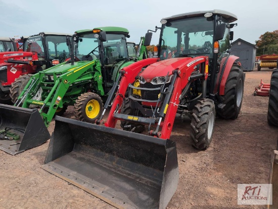2021 Massey Ferguson 2860M 4WD diesel tractor, cab, universal quick attach bucket, extra outlets in