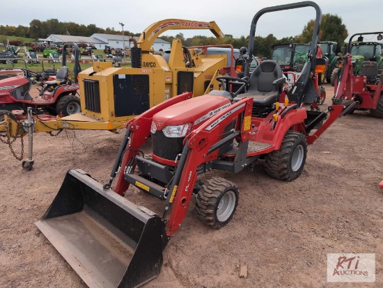 2022 Massey Ferguson GC1725 compact tractor, 4WD, quick connect loader, backhoe, HST, 58 hrs