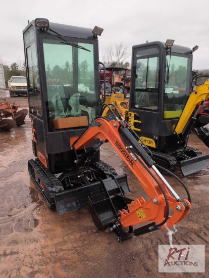 QH13R mini excavator with bucket, thumb, cab, gas engine