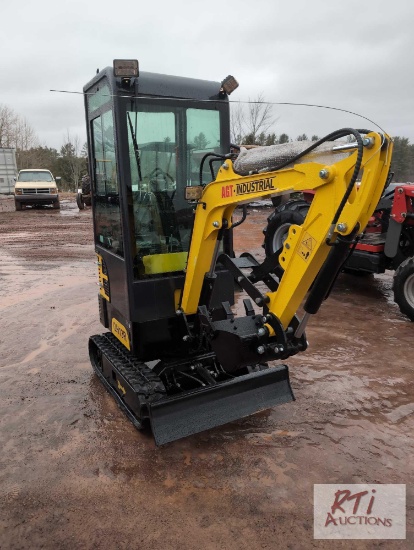 QH13R mini excavator with bucket, thumb, cab, gas engine