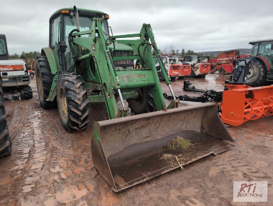 John Deere 7130 MFWD tractor with cab, rear weights, front loader, 460/85 R 38 rear tires, S/N