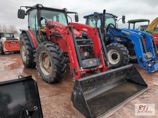 Massey Ferguson 6713 MFWD tractor with cab, front loader, rear weights, 460/85 R 38 rear tires,