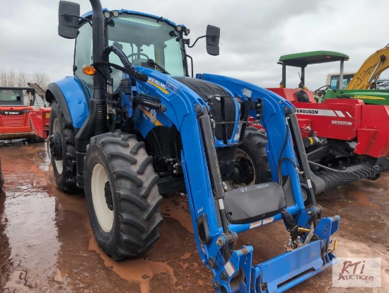 New Holland T5.120 MFWD tractor with cab, front end loader, rear wheel weights, 460/85 R 34 tires,