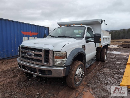 2008 Ford F550 XL dump truck, 4WD, PL, PW, steel body, 138,000 miles. VIN: 1FDAF56R28EE53682
