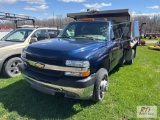 2001 Chevy 3500 dually dump, 8ft aluminum body, gas engine, automatic, 43K miles, engine light is