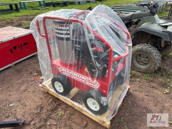 New Magnum Gold high pressure hot water pressure washer with 15hp gas engine, S/N 263422.