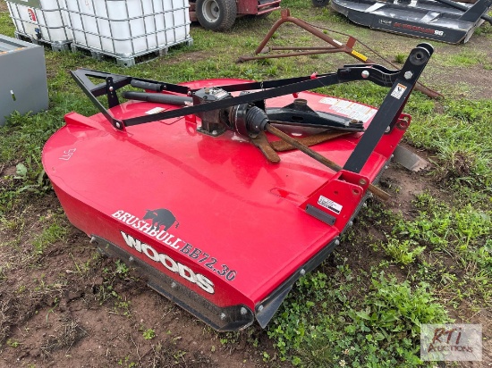 Woods Brushbull BB72.30 rotary mower, missing rear wheel, needs repair.