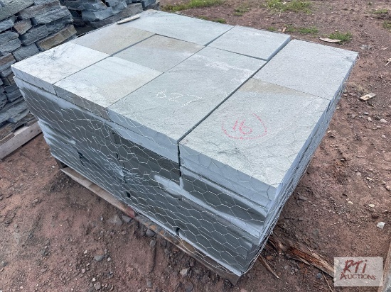 Pallet of mixed sized cut bluestone pavers.